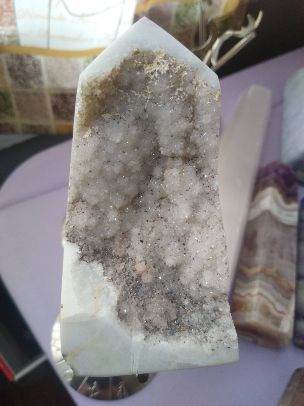 Polished Quartz Druzy Point with White and Brown Crystal Veins - Picture 4 of 4